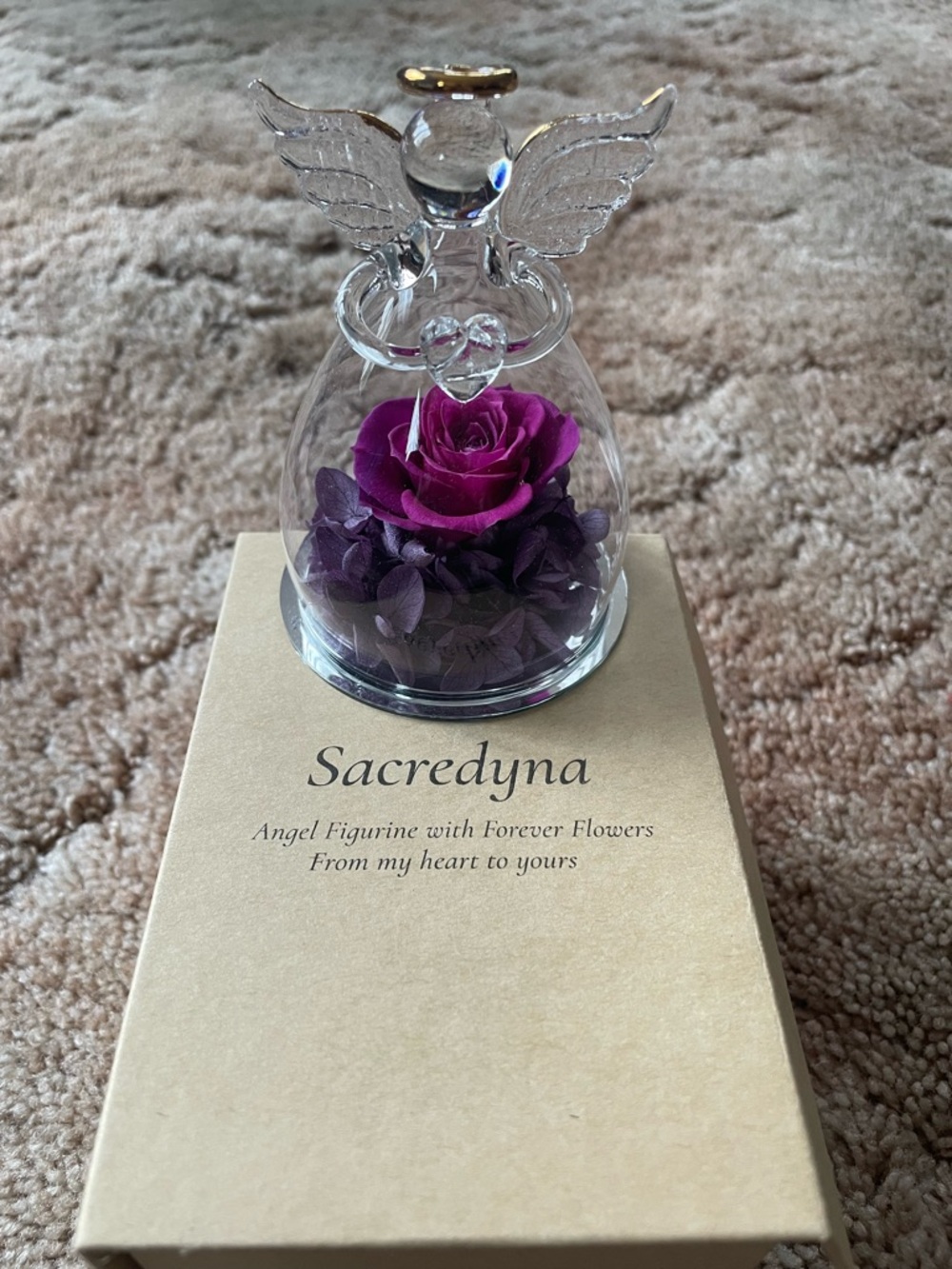 Sacredyna Glass Angel with Purple Rose